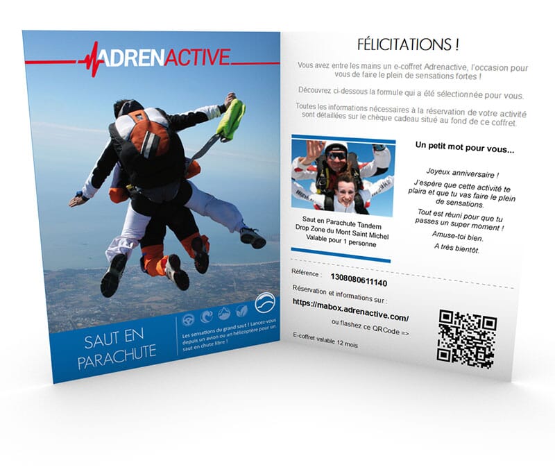 Billet cadeau imprimable pour le Saut en Parachute