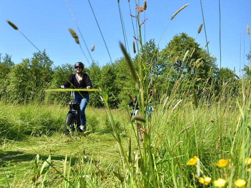 traverser un pré en trottinette tout-terrain