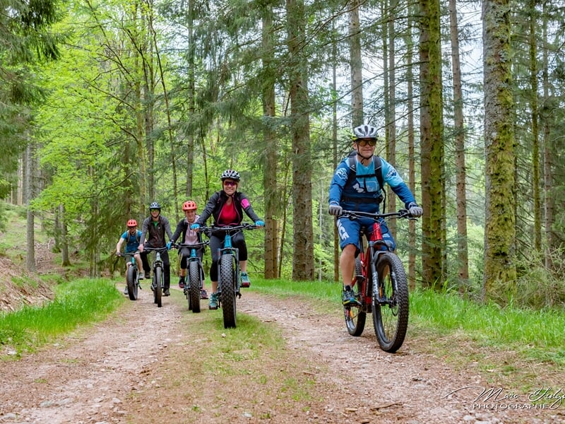 Groupe en randonnée VTT électrique en montagne